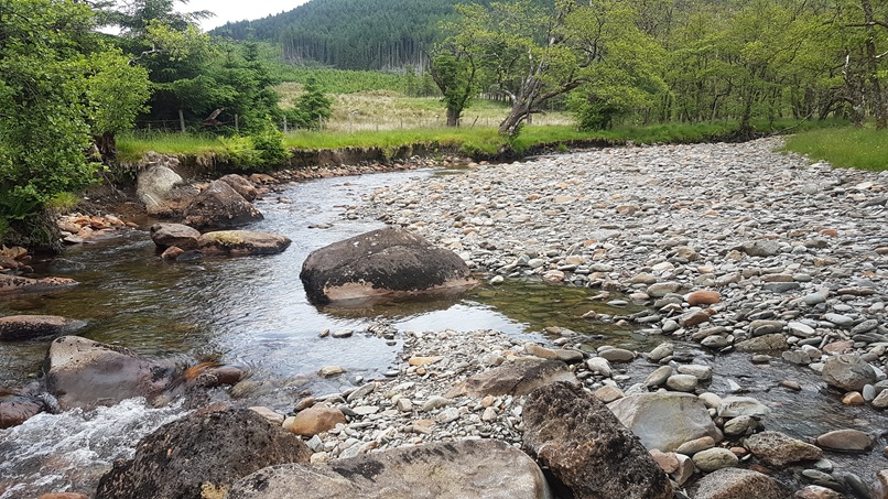 Recent floods have increase movement of riverbed substrates in the nutrient-poor headwaters of the River Creran